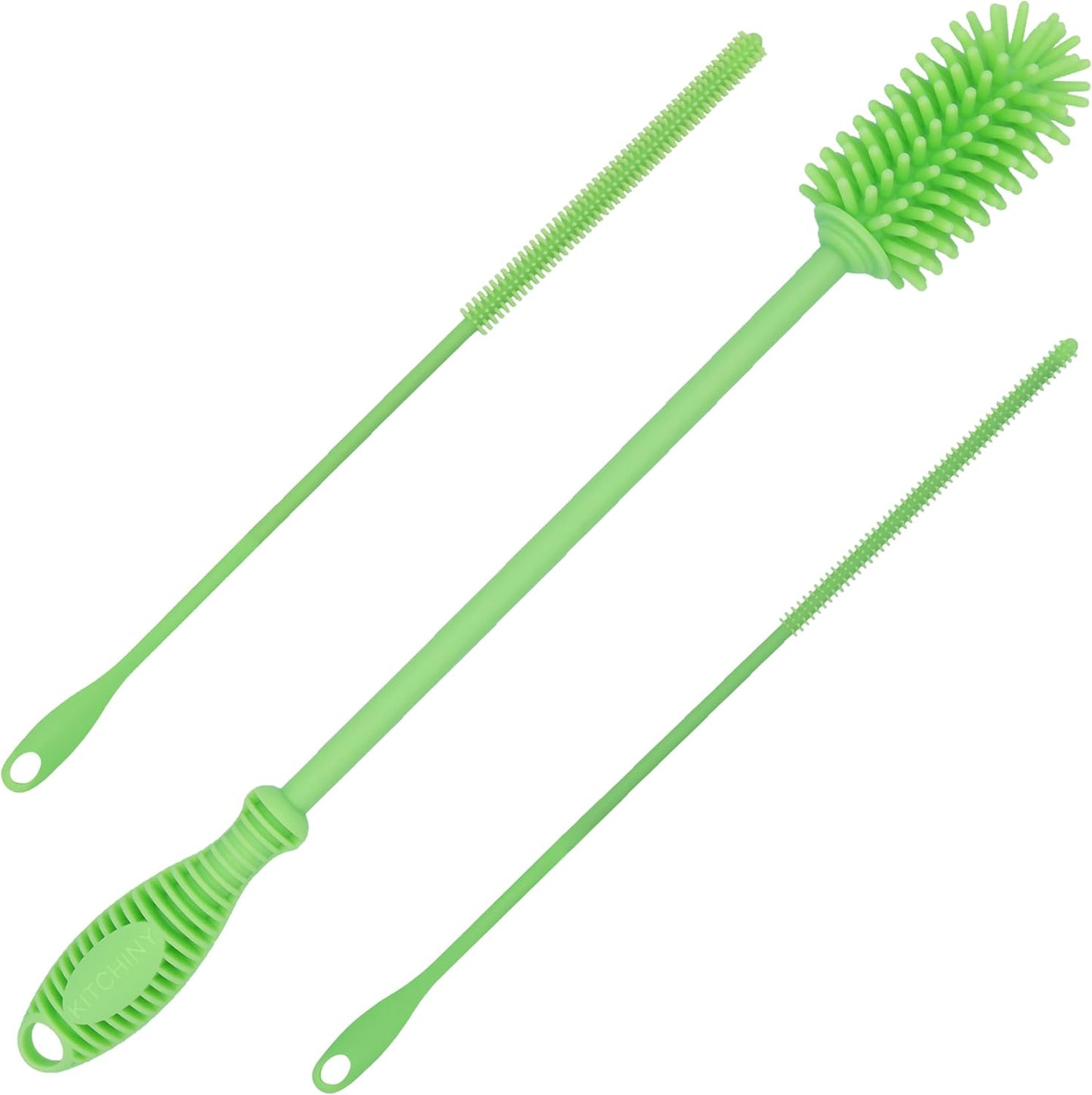 Kitchiny Silicone Bottle Brush with 2 Straw Cleaners - 12.5” Water Bottle Cleaner Brush for Yeti, Hydro Flask, Owala, Stanley, Baby Bottles, Glassware, Vases & Narrow Neck Containers - Grey