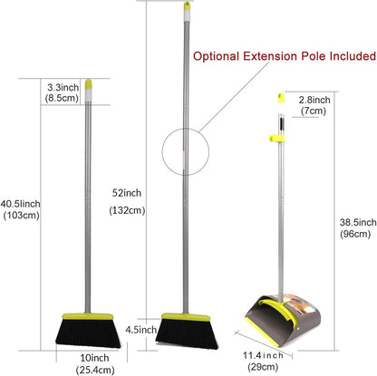 TreeLen Broom and Dustpan Set with 52" Long Handle for Home Kitchen Room Office Lobby Floor Use Upright Stand Up Stand Up Broom with Dustpan Combo