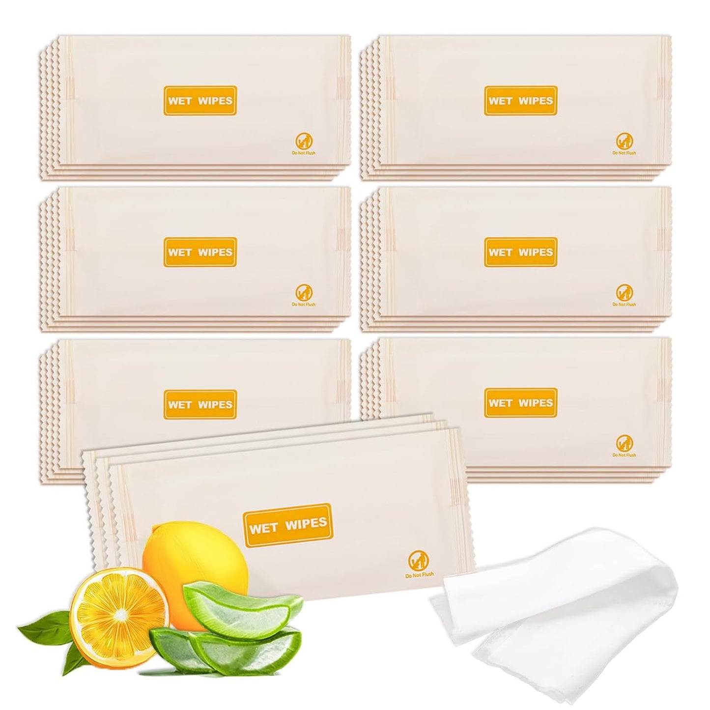 200 pcs Wet Wipes Individually Wrapped, Lemon Travel Wipes, Clean Wipe Individual Wipes Bulk for Travel with Aloe for Butt, Hands, Face Cleaning, Daily Use