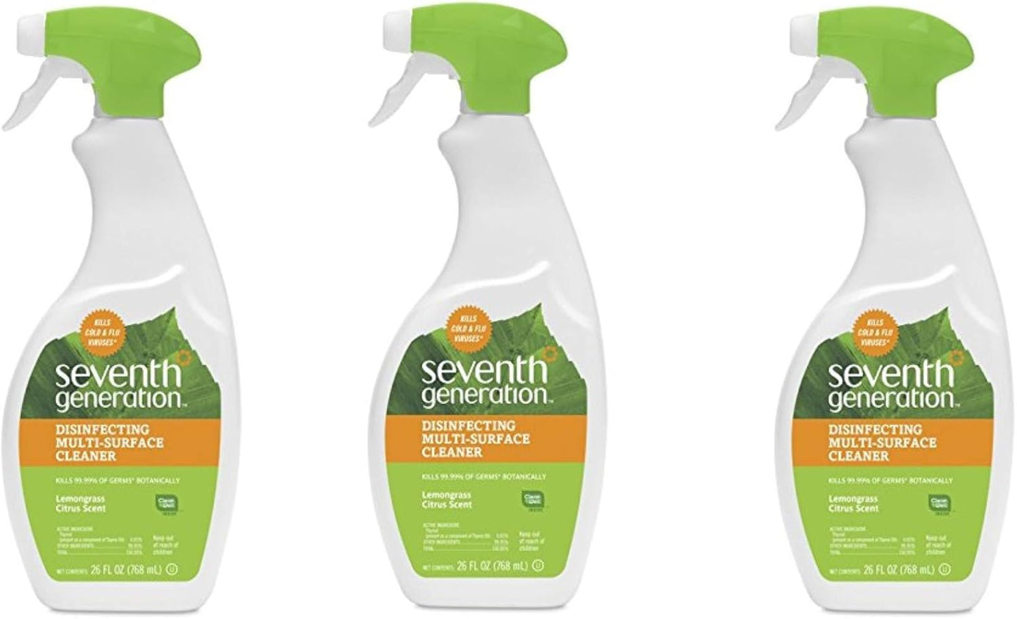 Seventh Generation Botanical Multi-surface Disinfecting Cleaner, Lemongrass Citrus, 26 fl oz (3 pack)