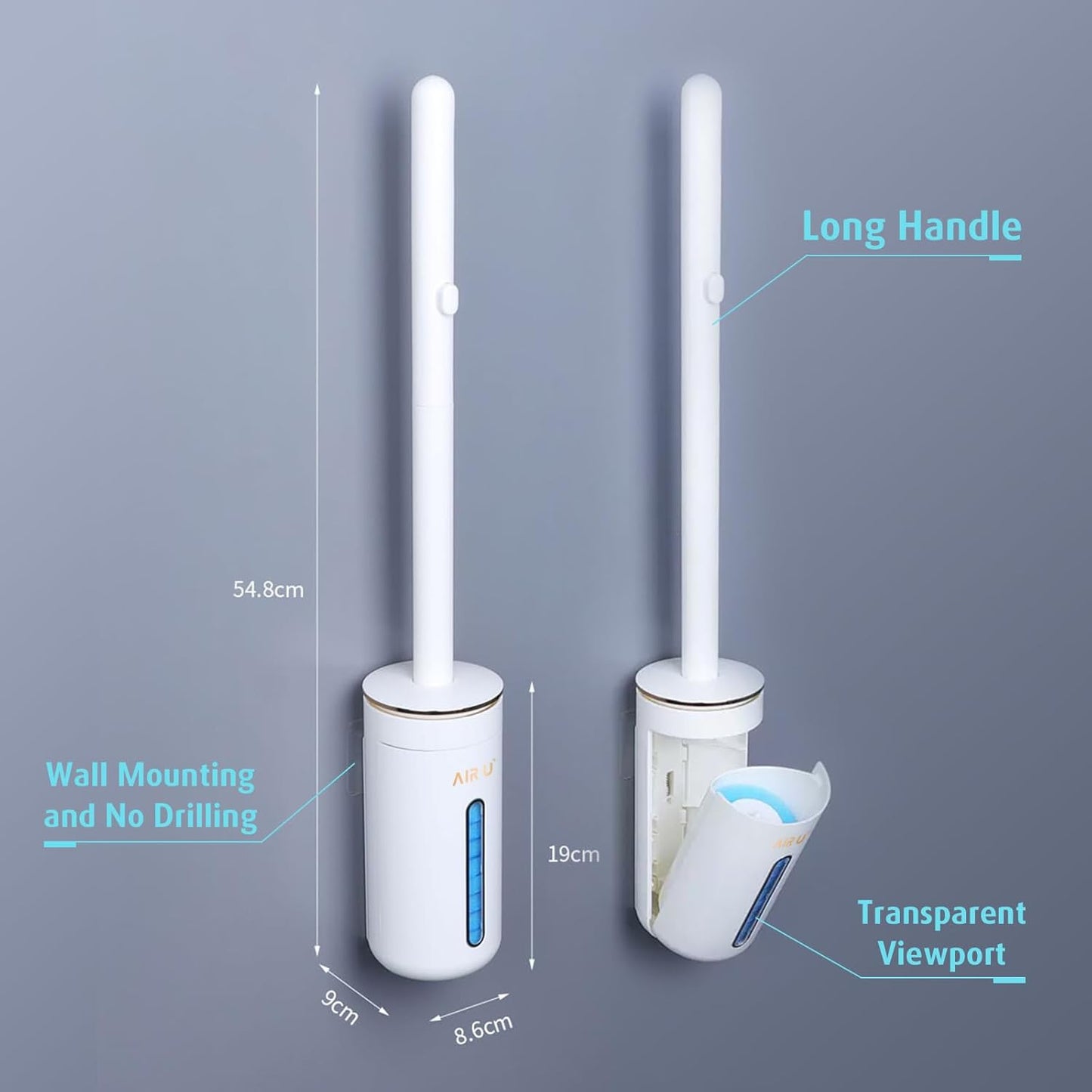 AIR U+ Disposable Toilet Brush, Toilet Bowl Cleaning System with 24 Count Wand Refill, Clean Brush Starter Kit with 1 Toilet Wand, 1 Storage Caddy and 1 Fragrant Tablet (1 + 24)
