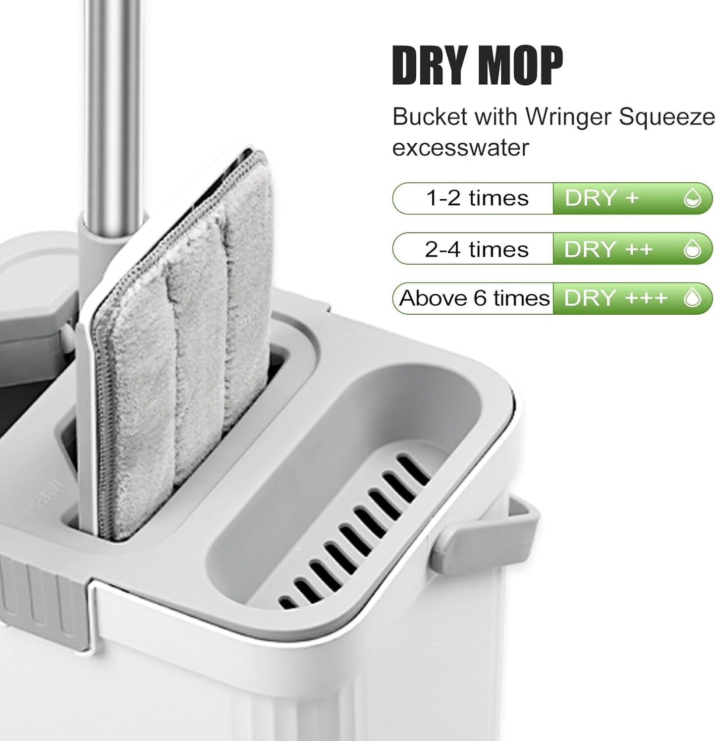 Flat Floor Mop and Bucket Set with Wringer, Flat Mops for Floor Cleaning, Wall Mop Cleaner with Long Handle, Hardwood Floor Mop with 3 Microfiber Pads (F)
