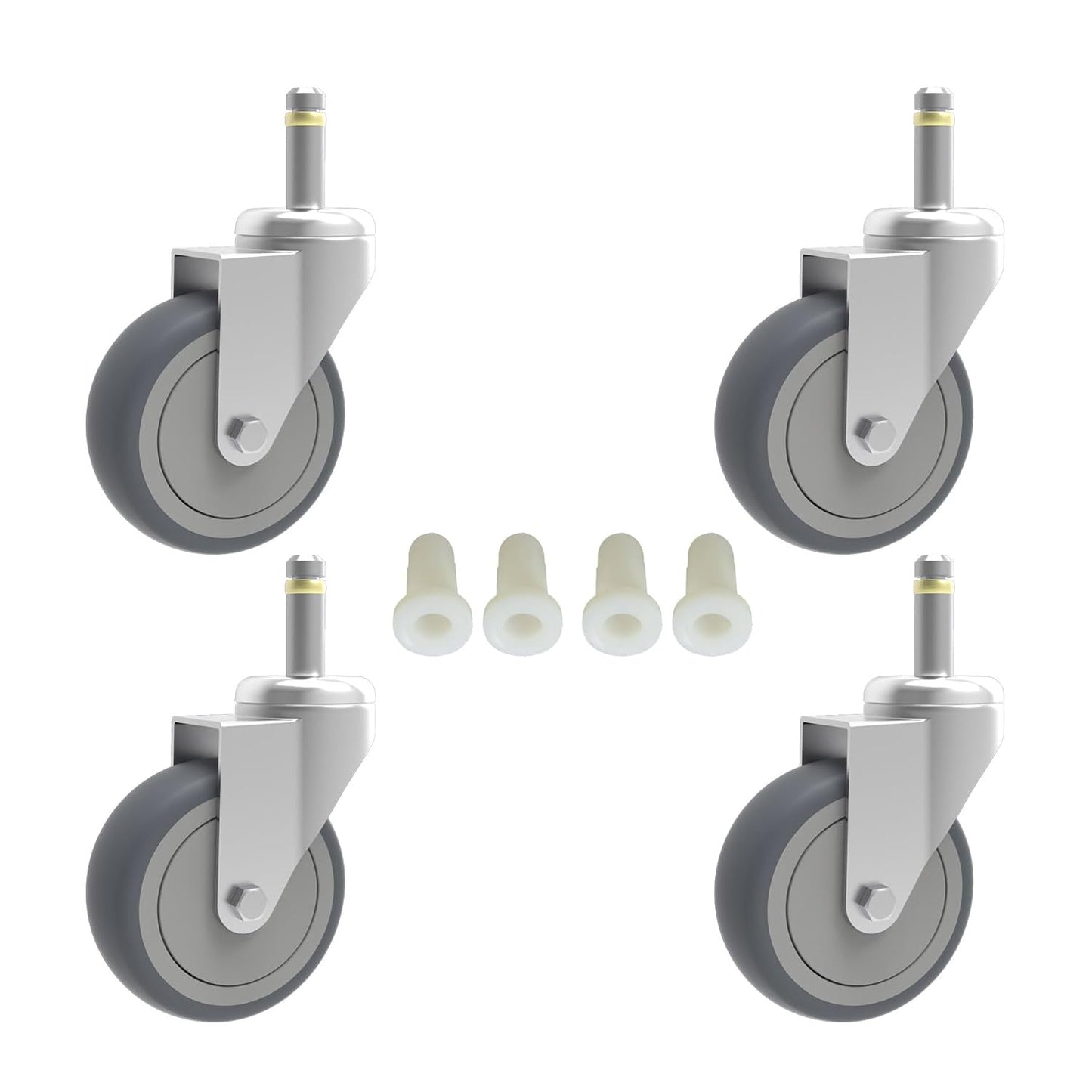 RILIDRI 3-Inch Swivel Stem Caster for Rubbermaid Mop Bucket Utility Cart, 7/16-Inch Stem Diameter Rubber Wheel Set of 4, Heavy Duty TPR Weber Grills Shop Vac Replacement Wheels