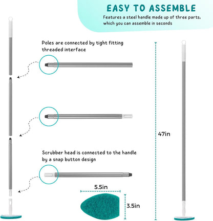 Shower Scrubber, Bathroom Tub and Tile Cleaner Brush with Long Handle, 47'' Bathtub Cleaning Tool with 6 Refill Pads