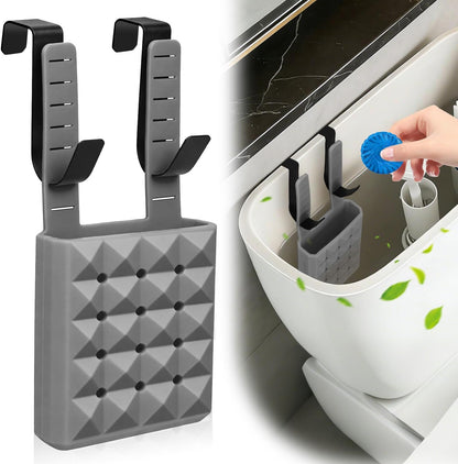 Adjustable Toilet Tank Cleaning Tablet Holder-Hanging Silicone Basket Carrier with Rustproof Hooks for Bowl Cleaner & Bleach Tablet Organizer, Accessory Fit Up to 7" Water Level
