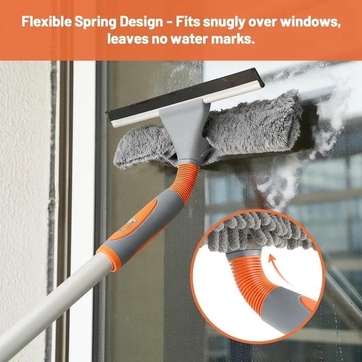 Eazer 89'' Squeegee Window Cleaner 2 in 1 Rotatable Window Cleaning Tool Kit with Extension Pole, Window Washing Equipment with Bendable Head for Indoor/Outdoor Window and Car Glass