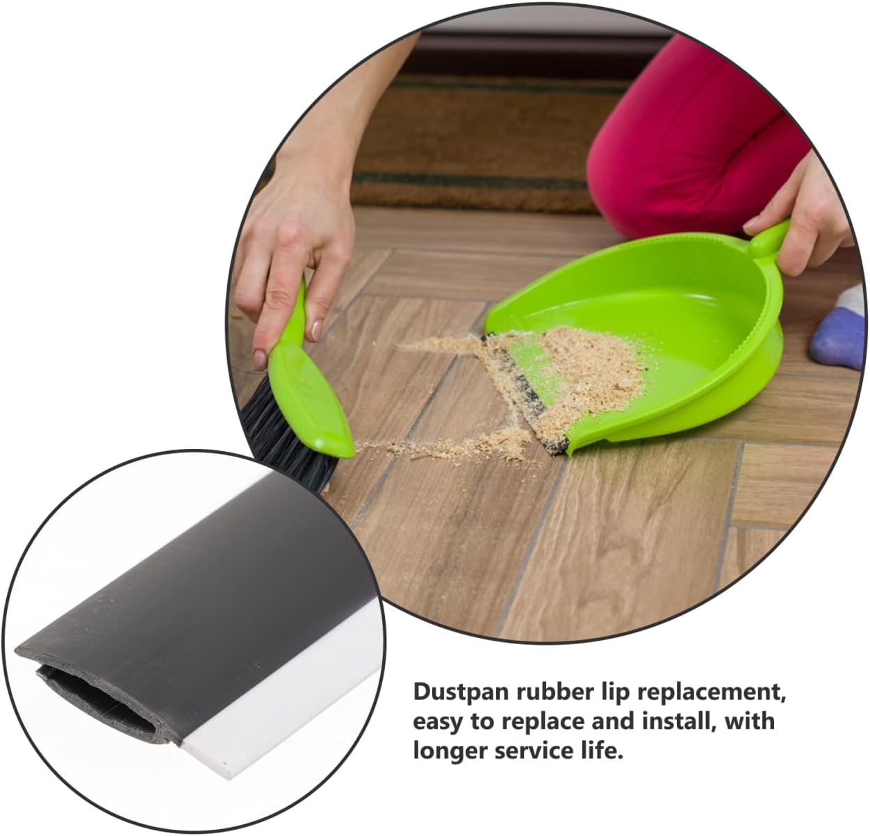 Angoily 4Pcs Dustpan Rubber Strip, 10.23" Dust Pan Lip Replacement, Silicone Edge Protectors, Black Refill Insert for Broom Sweeping Garbage Shovel