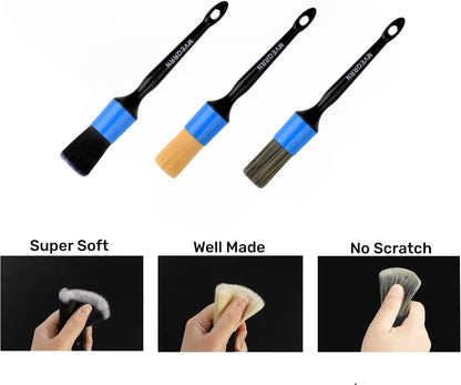 MVEQRRN 6pcs Car Detailing Brush Set-2pcs Boars Hair Car Detailing Brushes,2pcs Ultra Soft No Scratch Detailing Brush for Air Vent,Leather Seat 2pcs Detail Brushes car Detailing for Interior Exterior