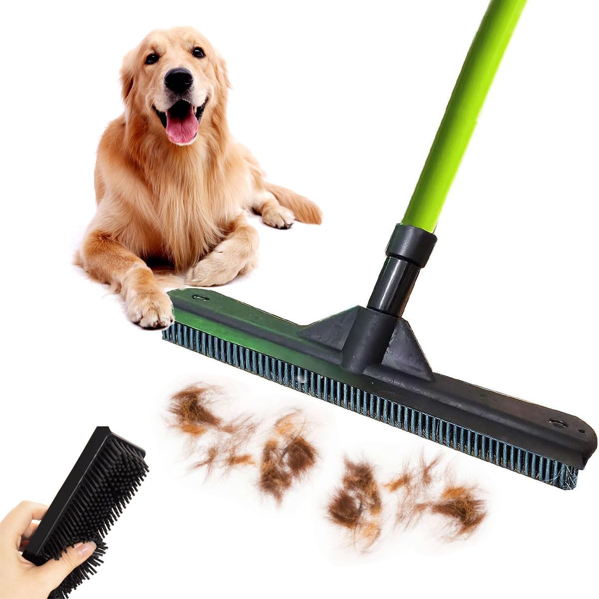 Pet Hair Remover Broom, Multifunctional Magic Broom, Rubber Broom Pet Hair Remover, Heavy Duty Pets Hairs Remove, Pets Hairs Removal Brooms for Carpets/Mats/Couch, Retractable (Black)