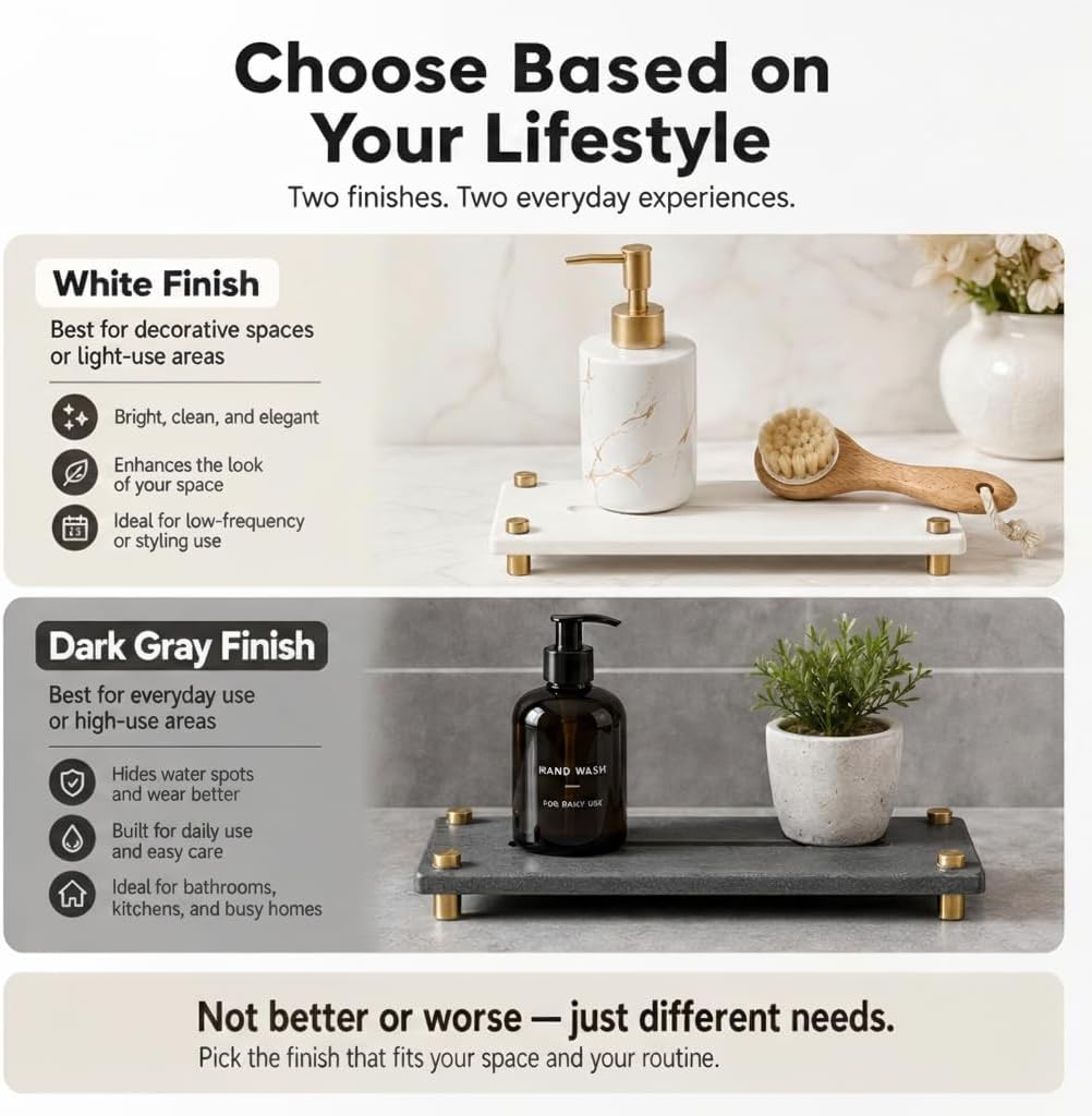 Razborci Water Absorbing Stone Sink Caddy, Diatomite Kitchen Sink Organizer, Bathroom Counter Tray, Faucet Drying Mat Coaster Soap Dish Rack Riser Dispenser Sponge Holder, Silver, White 10" x 4"