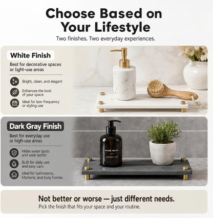 Razborci Water Absorbing Stone Sink Caddy, Diatomite Kitchen Sink Organizer, Bathroom Counter Tray, Faucet Drying Mat Coaster Soap Dish Rack Riser Dispenser Sponge Holder, Silver, White 10" x 4"