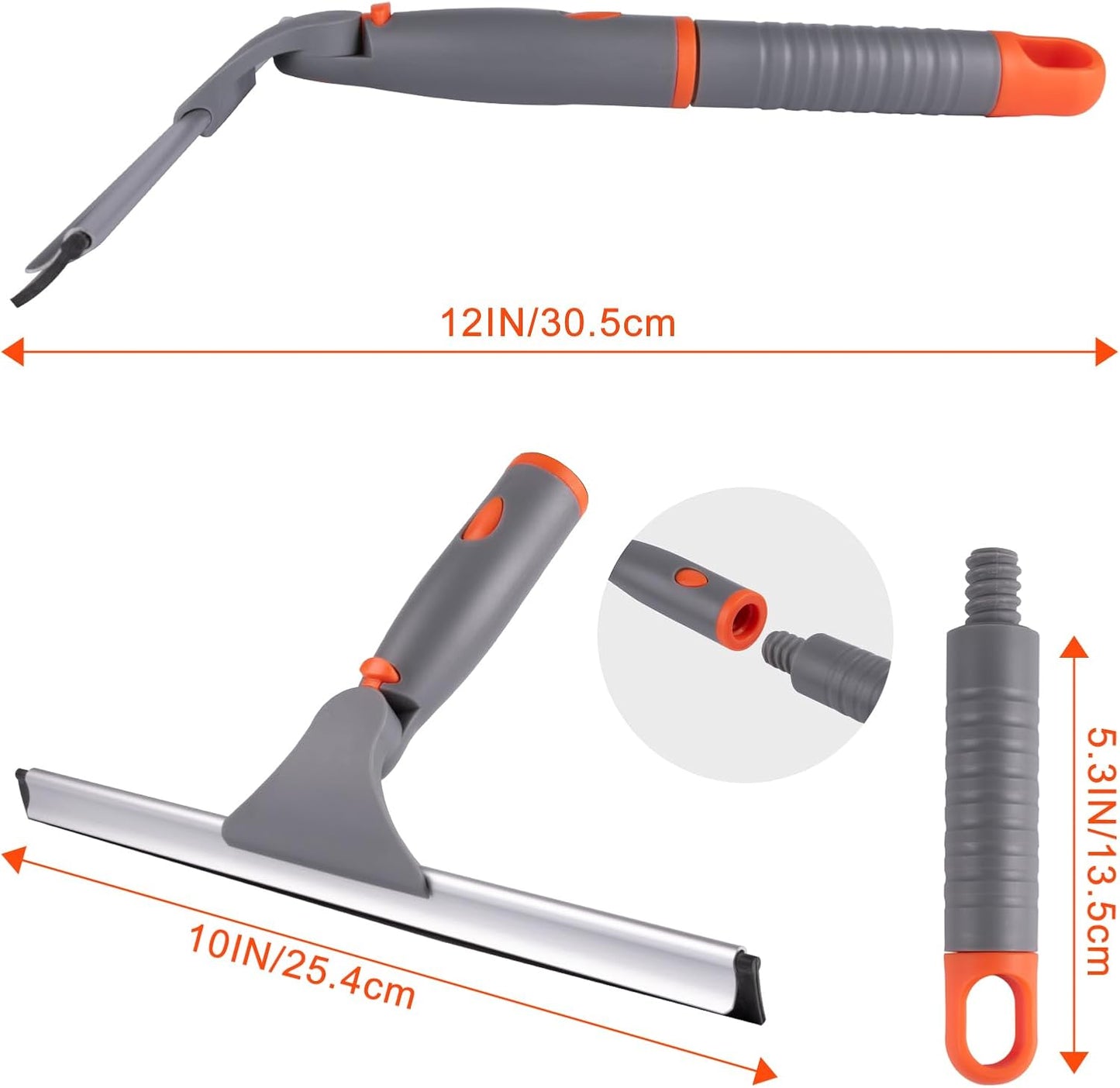 Swivel Shower Squeegee for Glass Doors, All-Purpose Anti-Slip Window Squeegee with 2 Blades, Window Cleaner Tool Bathroom Squeegee for Shower Doors, Tile Shower Walls，Mirrors,Car Windshields