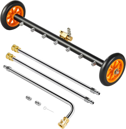 VEVOR 16 Inch Pressure Washer Undercarriage Cleaner, 4000 PSI Stainless Steel Cleaner with Angle Adjustment and 4 Nozzles, with 2 Extended Wands for Driveway, Patio, Deck