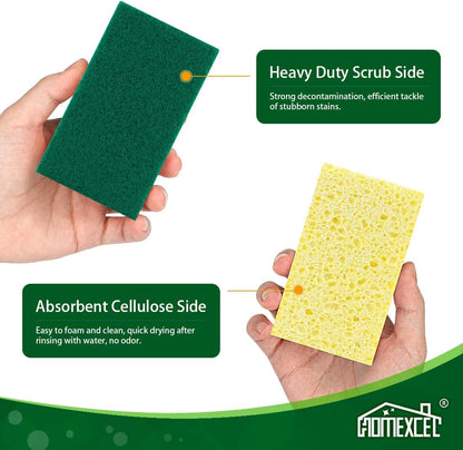 HOMEXCEL Sponges Kitchen 12pcs, Non-Scratch Scrub Dish Sponge Safe on Non-Stick Cookware, Dual Sided Cleaning Sponges for Kitchen, Household, Bathroom and More
