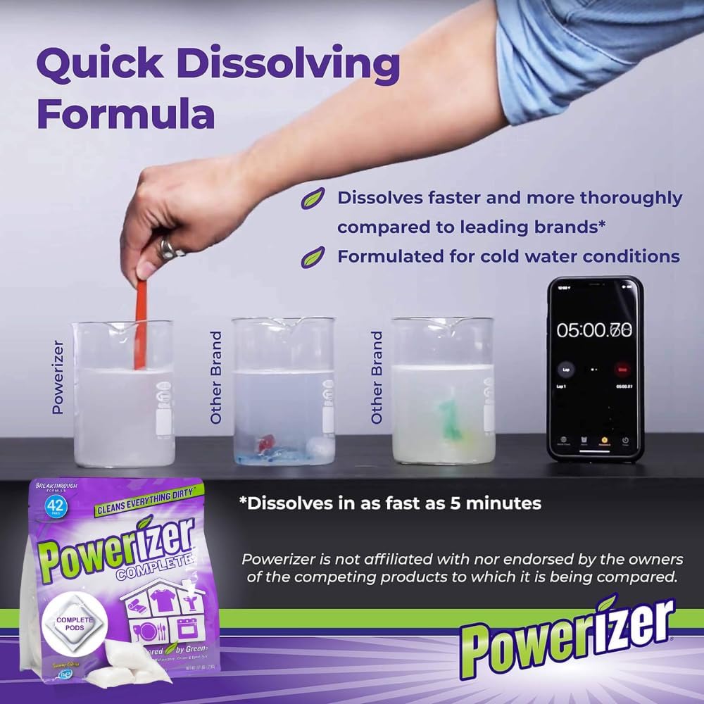 Powerizer Complete Multipurpose Cleaning Pods - Plant and Mineral Based Concentrated Laundry & Dishwasher Detergent | 42 Count | All-in-One Cleaning Solution