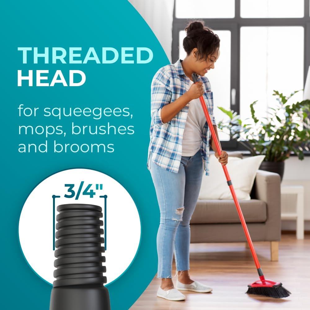 HeloMorSqueegee Broom Scrubbing Brush with Telescopic Long Handle for Garage, Patio, Deck, Tile and Shower (16 Inch (3 Pack))