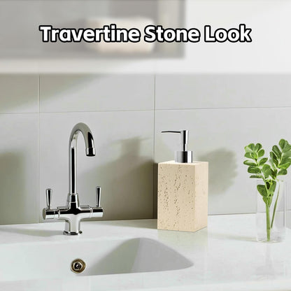 Soap Dispenser 420ML 14OZ, 2pcs Luxurious Hand Dish Soap Dispenser Set, Refillable Lotion Bottle with Rustproof Pump for Bathroom Countertop Kitchen Sink (Off White)