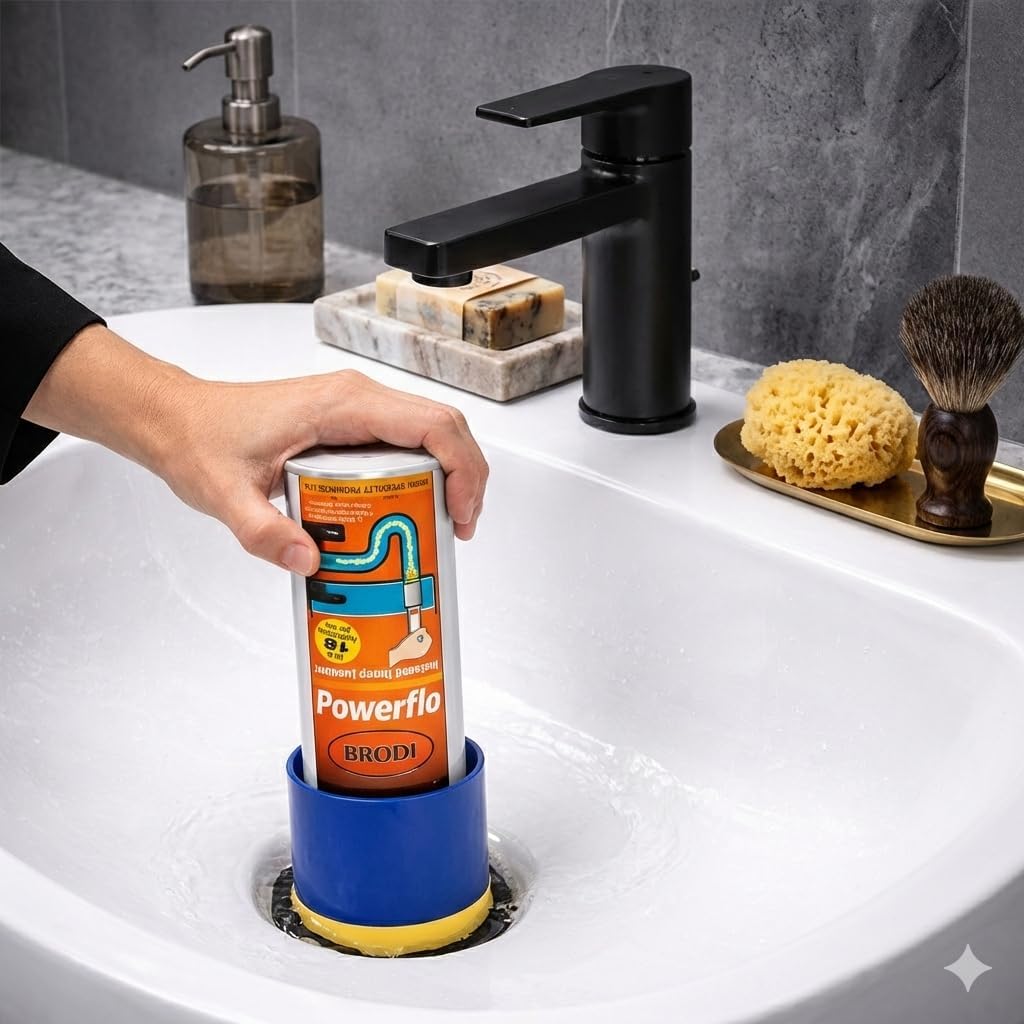 Powerflo Instant Drain Opener, Non-Chemical Hydraulic Action Clears Clogs Fast, Works on All Drain Sizes, Safe for Plumbing & Vents, Powerful solution with 18 applications (Pack of 1)