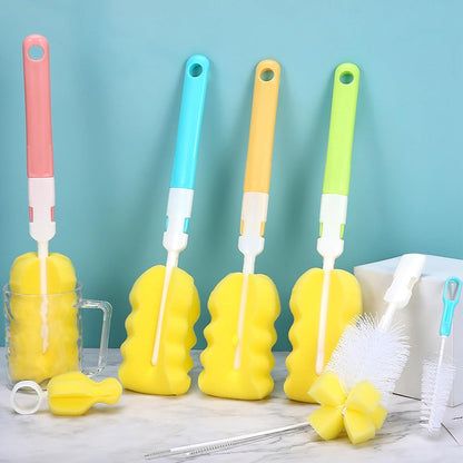 Baby Bottle Cleaning Brush 6-Piece Set Detachable Sponge Bottle Brush, Nylon Milk Bottle Brush, 2PCS Nipple Brush, 2PCS Straw Brush (Pink)