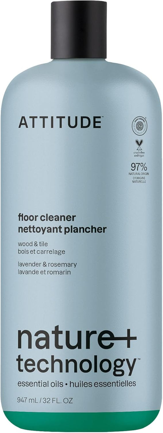 ATTITUDE Floor Cleaner, EWG Verified, Streak-Free, Vegan & Plant-Based for Tile, Wood & Laminate Floors, Citrus Zest Scent, 35.2 Fl Oz