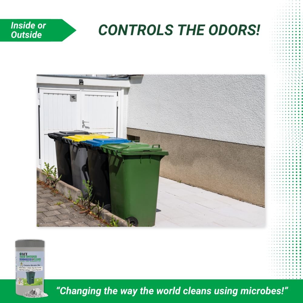 ACT Trash Deodorizer and Cleaner | Eliminates Odors Controls Garbage Sludge | for Garage and Outdoor Bins | Dry Powder Eco-Friendly 2.5lb