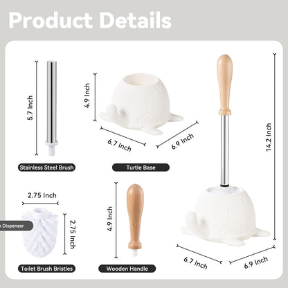 Turtle Base Toilet Brush Set - Gold Ceramic Toilet Scrubber Brush 7.5” Bowl Cleaner with Ergonomic Handle, Mini Cute Bathroom Cleaning Brush - Bathroom Decor