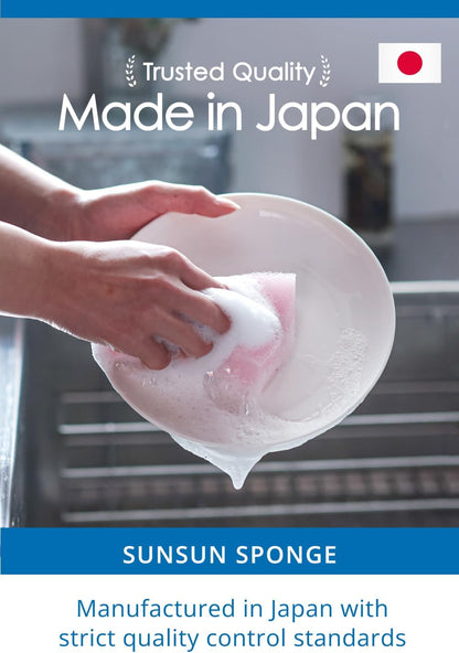 SunSun Sponge Kitchen Sponges, Made in Japan All Surface Scratch-Free Odor Resistant Durable Long-Lasting Sponge for Dishwashing, Pastel Color, 4 Count