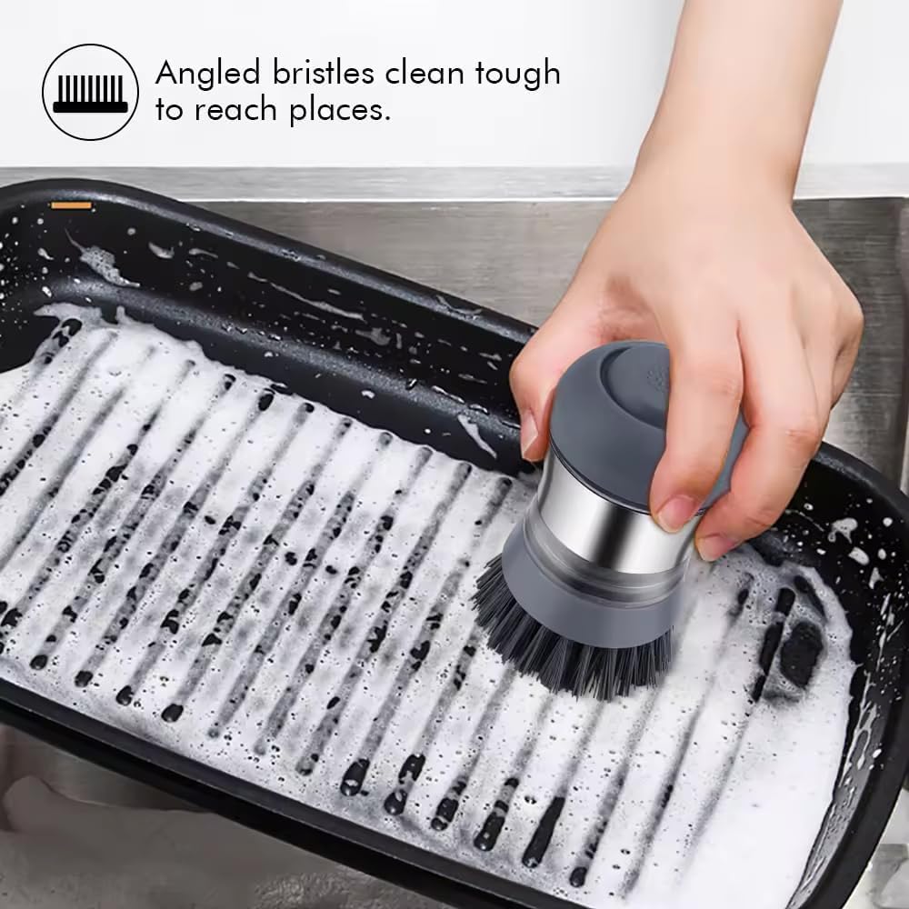 Stainless Steel Kitchen Soap Dispensing Dish Scrubber - Palm Brush for House Cleaning - Durable and Efficient Cleaning Tool (Pack of 1)