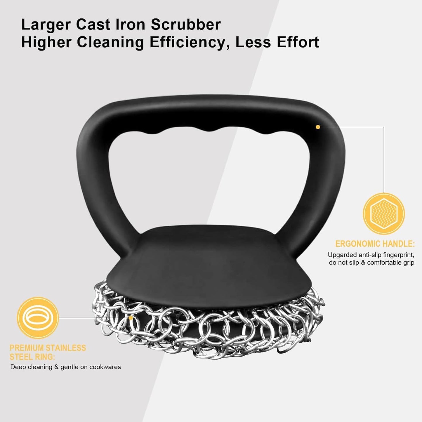 Cast Iron Scrubber 316L Chainmail Cleaner for Pans, Frying Pans & Grills, Ergonomic Handle &Large Panel for Cleaning Cast Iron