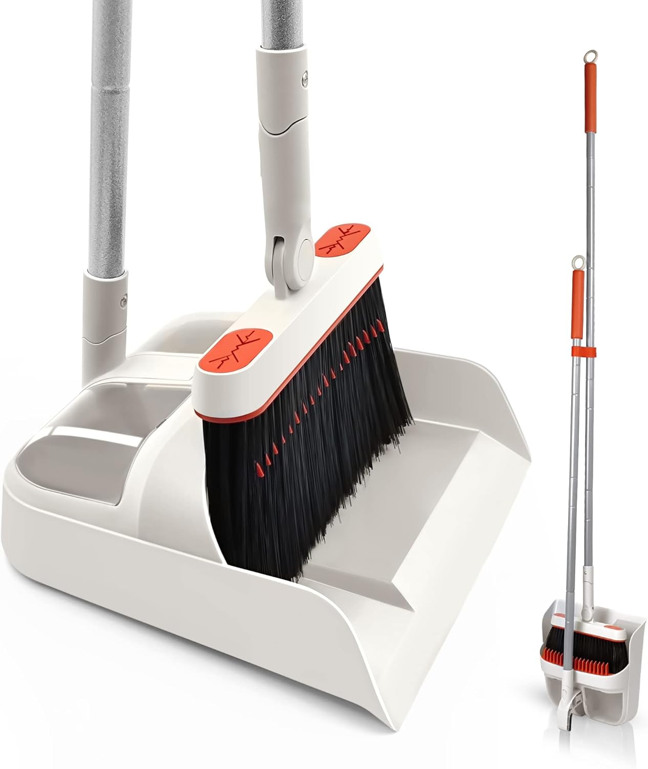 JEHONN Broom and Dustpan Set for Home, 54 Inches Long Handle Lightweight 180 Degree Rotating Indoor Upright Standing Dust Pan with Comb Teeth, Store Sweep Set for Room Kitchen Lobby Office