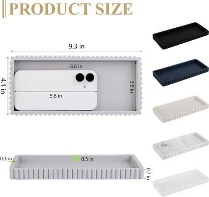 Silicone Bathroom Tray Small Vanity Organizer Rectangle Sink Caddy Sponge Holder Kitchen Counter Decor for Dish Soap, Perfume, Candle, Beige