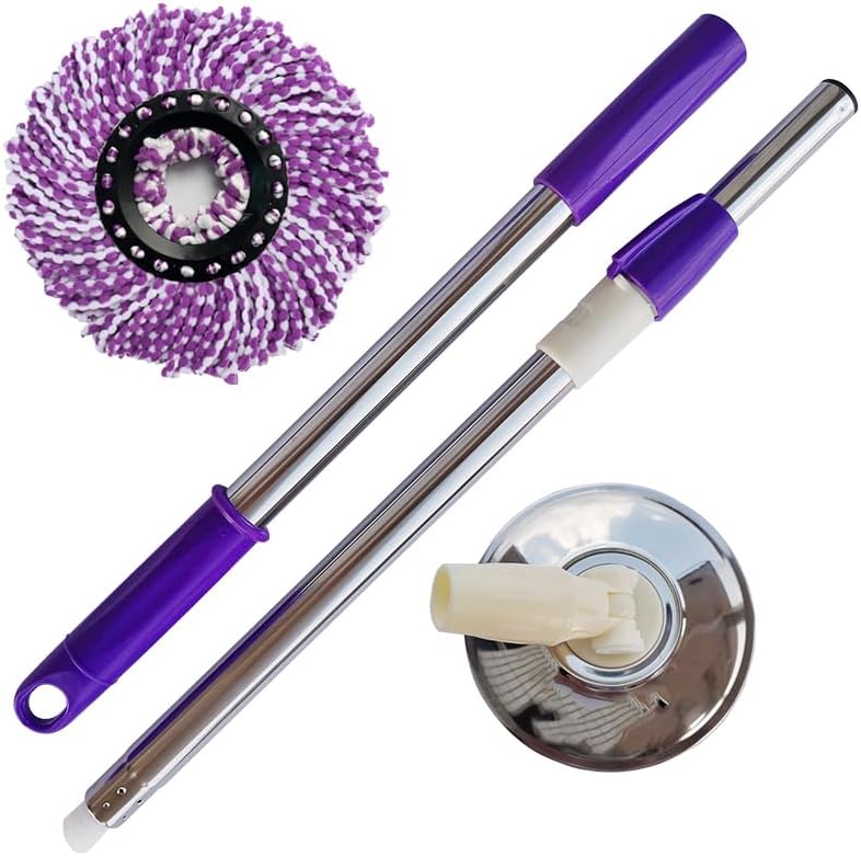 Spin Mop Replacement Handle, 47.6-inch 360 Degrees Rotating Telescopic Replacement Mop Stick with a Robust Stainless Steel Disc for Spin Mop Bucket Cleaning System (Stainless Steel Disc,Purple)