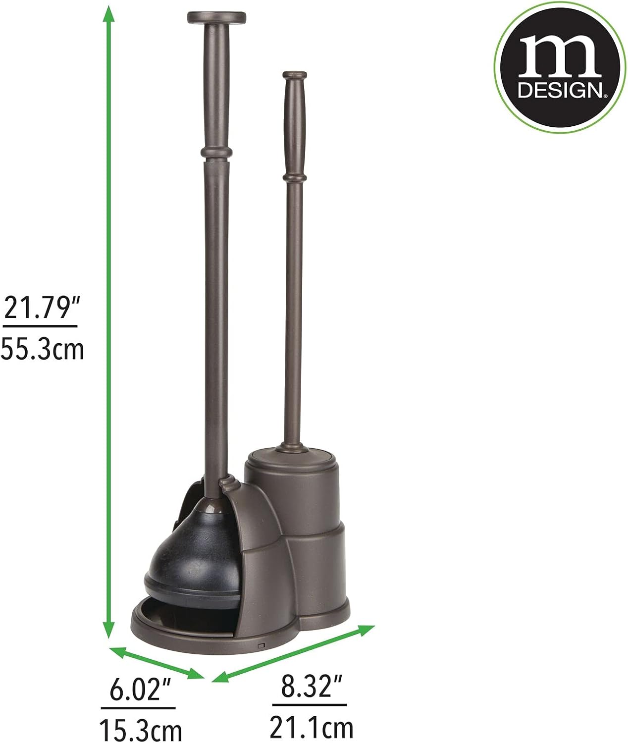 mDesign Plunger and Brush Set for Toilet Bowl - Hidden, Modern Toilet Brush and Plunger Set with Caddy - Brush Cleaner and Plunger Combo with Holder for Bathroom - Hyde Collection - Bronze