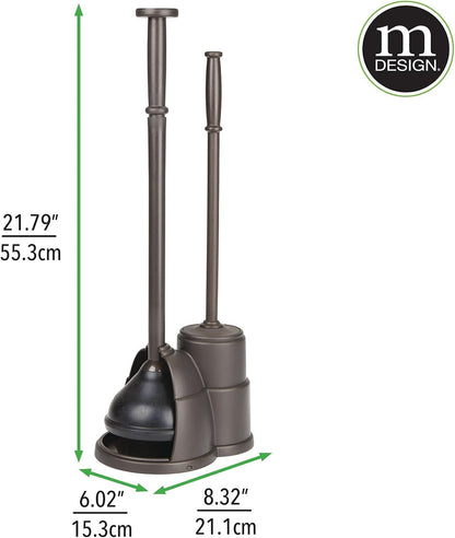 mDesign Plunger and Brush Set for Toilet Bowl - Hidden, Modern Toilet Brush and Plunger Set with Caddy - Brush Cleaner and Plunger Combo with Holder for Bathroom - Hyde Collection - Bronze