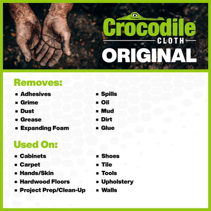 Crocodile Cloth Original Cleaning Wipes, 600 Count (12 Packs of 50 Count), Heavy-Duty 15” x 10” Multi-Surface Shop Wipes, Water-Based, Safe on Skin, Cuts Grease, Grime & Dirt