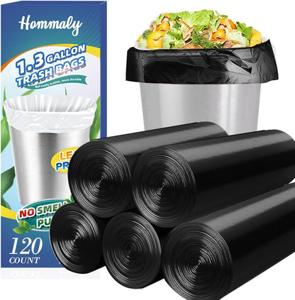 Hommaly 2 Gallon (1.8-2 Gal)120 pcs Small Clear Trash Bags, Strong 1.8 Gallon Garbage Bags, Bathroom Trash Can Bin Liners Unscented, Mini Plastic Bags for Office, Waste Basket Liner,Fit 6,7,8 Liters