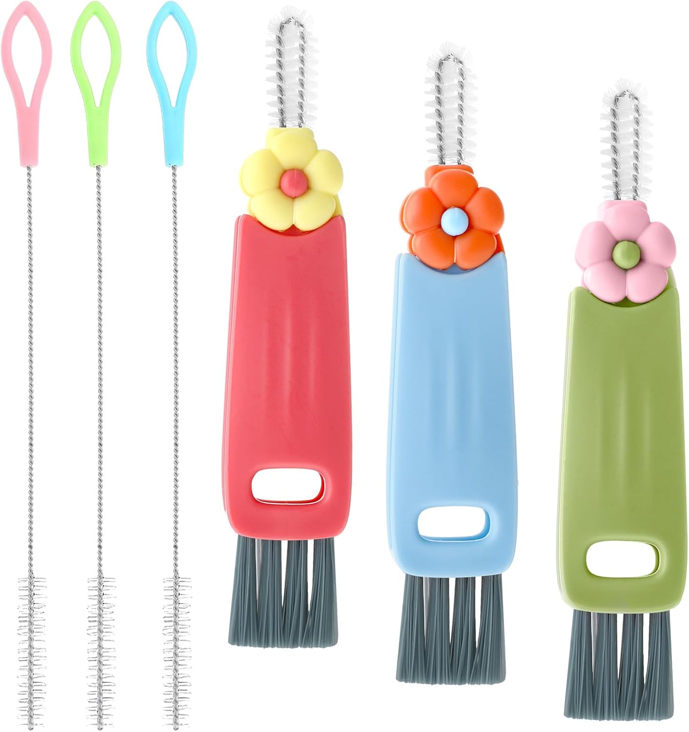 3 in 1 Bottle Cleaning Brush Set – Soft Bristle Straw Brush & Spout Lid Cleaner, Versatile Water Bottle Brushes Kit for Travel Mugs, Baby Sippy Cups & Coffee Mugs（6pcs）