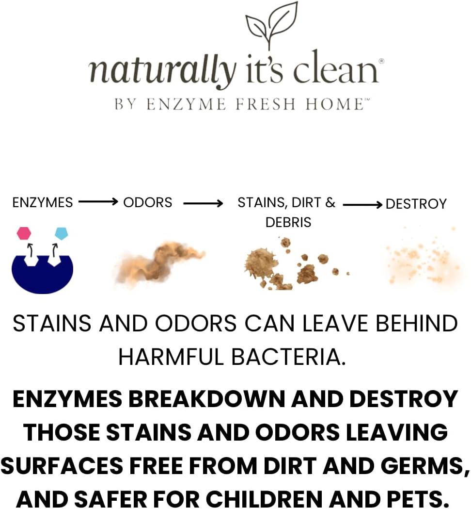 naturally it's clean Carpet Stains & Odors Cleaner; Plant Based Enzyme Safely Cleans Pet/Food Stains, Grease & Ink from Carpets, Rugs, Upholstery & Drapery, 24oz Spray Bottle x 2 Pack