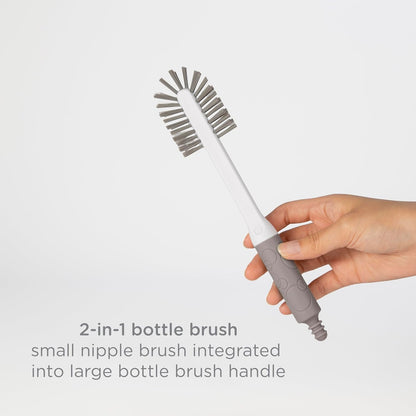 Ubbi On-the-Go Drying Rack and Brush Set, Includes Travel Case and Bottle Brush for Compact Storage, Holds Up To 8 Bottles, Baby Travel Accessories, Gray