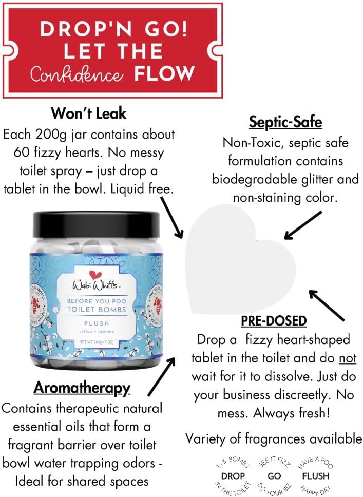 Wabi Whiffs Fizzing Toilet Bombs – Drop In The Ocean | Natural Bathroom Deodorizer | Odor Eliminator Tablets For Freshness & Cleanliness | Eco-Friendly Septic Safe Tablets | 60 Count |