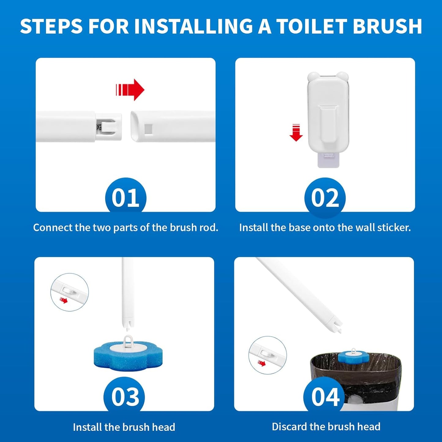 48 Count Disposable Toilet Brush Refill Pads, Disposable Toilet Bowl Wand Refills, Toilet Cleaning Refills, Toilet Scrubber Refills, Brush Head Replacement