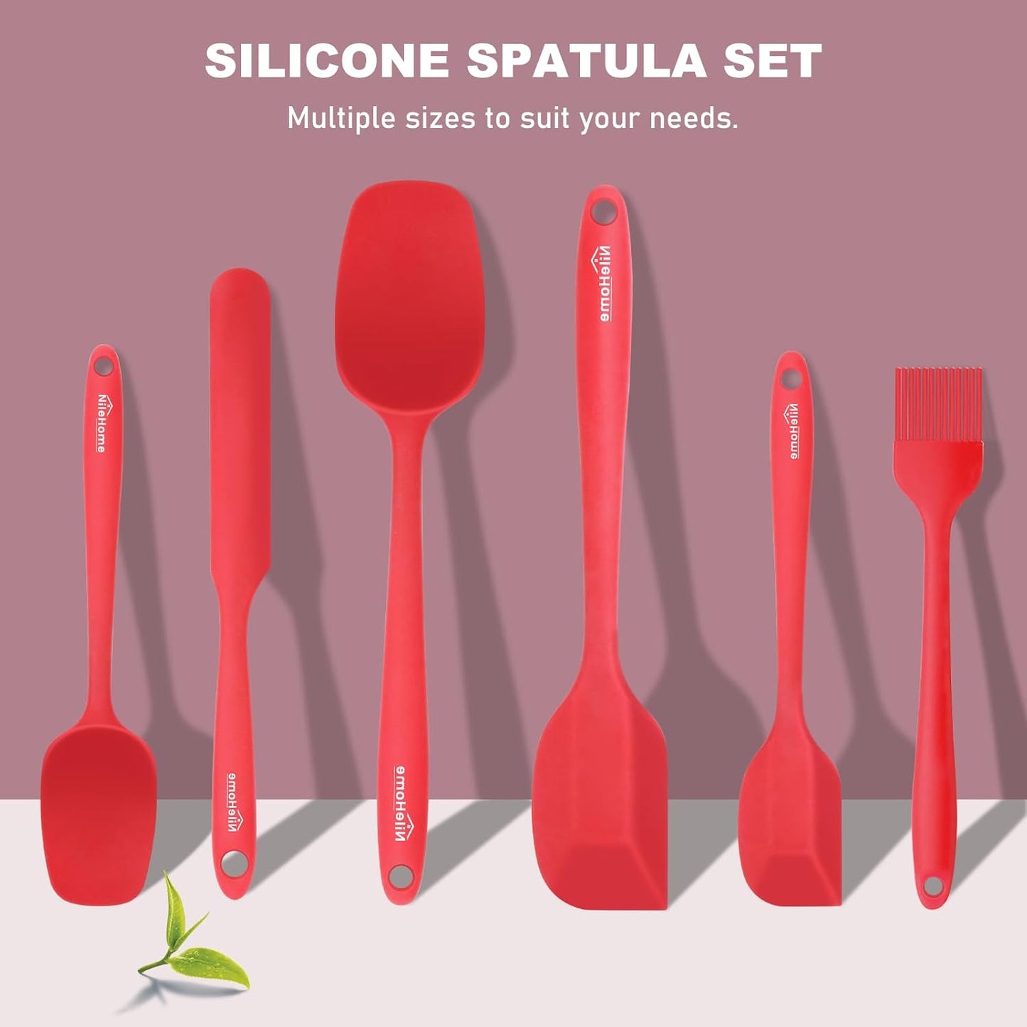 NileHome Silicone Spatula Set, 6 Pieces Food Grade Kitchen Utensils with Silicone Brush Heat Resistant Dishwasher Safe BPA-Free Rubber Spatula for Scraping, Baking, Cooking, Mixing-Forest Style