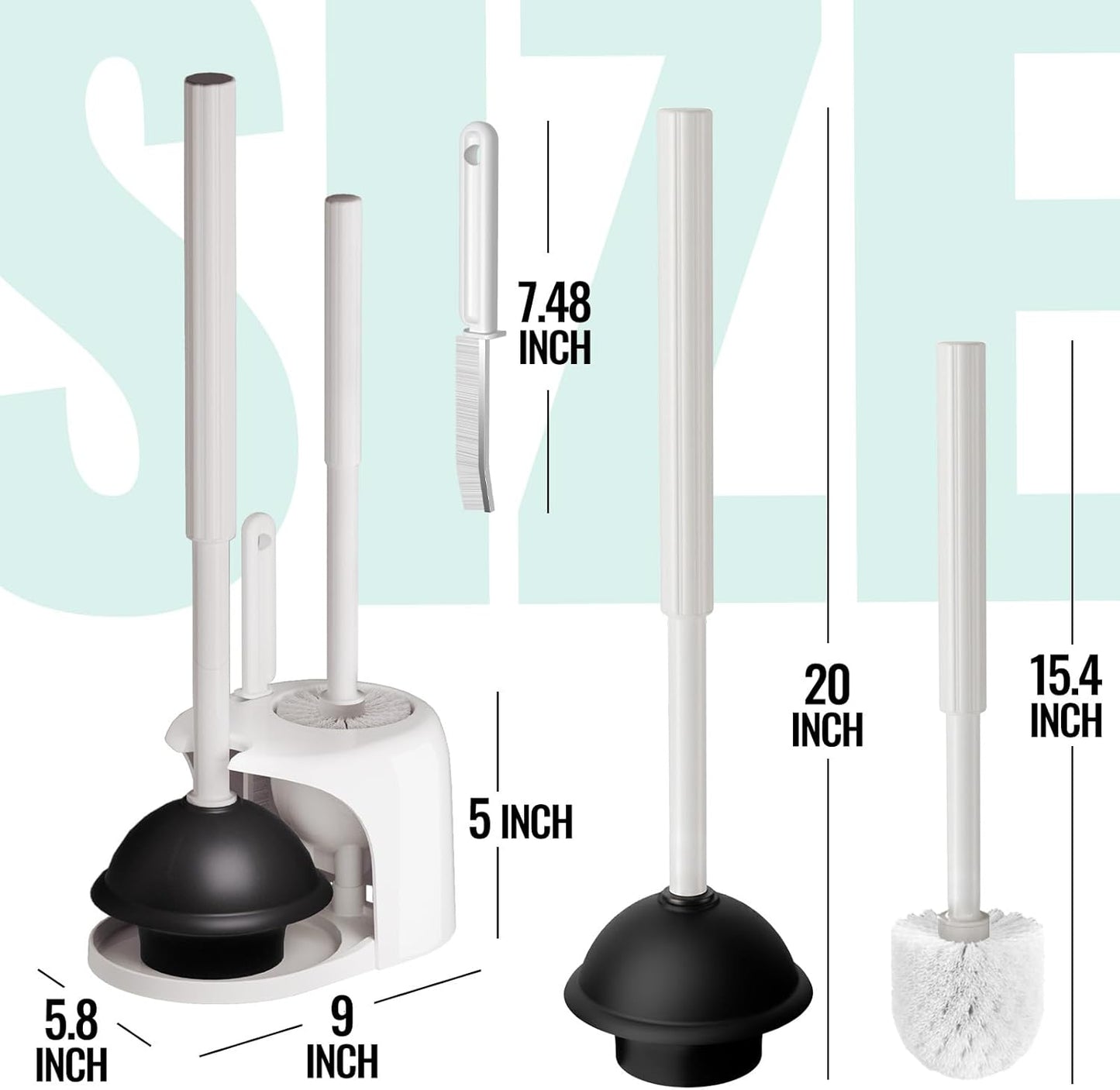 2 Pack 4 in 1 Toilet Brush and Plunger Set with Crevice Cleaning Brush, Toilet Plunger and Brush Set with Extra Long Handle, Plungers for Bathroom Accessories, Toilet Plunger with Holder, Black, Pack