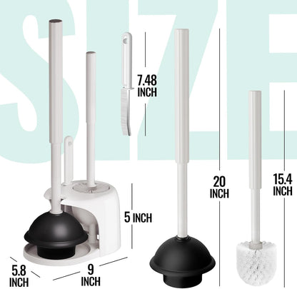 2 Pack 4 in 1 Toilet Brush and Plunger Set with Crevice Cleaning Brush, Toilet Plunger and Brush Set with Extra Long Handle, Plungers for Bathroom Accessories, Toilet Plunger with Holder, Black, Pack