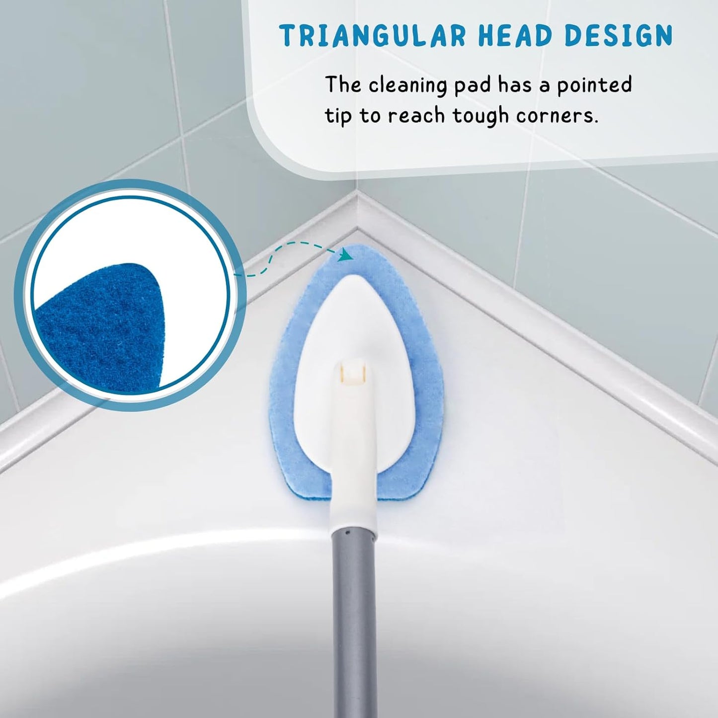 Shower Scrubber, Bathroom Tub and Tile Cleaner Brush with Long Handle, 47'' Bathtub Cleaning Tool with 6 Refill Pads