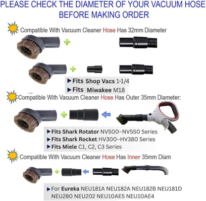 Horse Hair Vacuum Attachment (1.25 Inch) plus 1 3/8'' to 1 1/4'' Vacuum Hose Adapter: Soft Bristle Brush 32mm Vacuum Accessories for Car Detailing, Furniture, Blinds, Air Vents & Delicate Surfaces