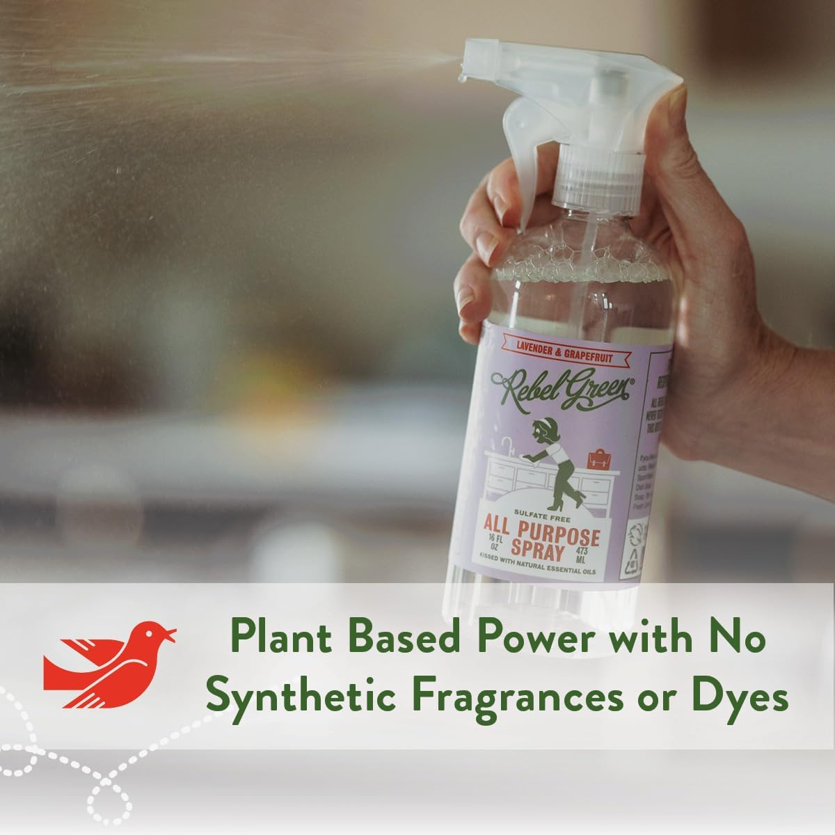 Rebel Green Natural All-Purpose Cleaning Spray - Plant-Derived Multi-Surface Cleaner with Essential Oils for Kitchen, Bath, Countertops and More - Peppermint & Lemon Scent - 16 oz - 1 Pack
