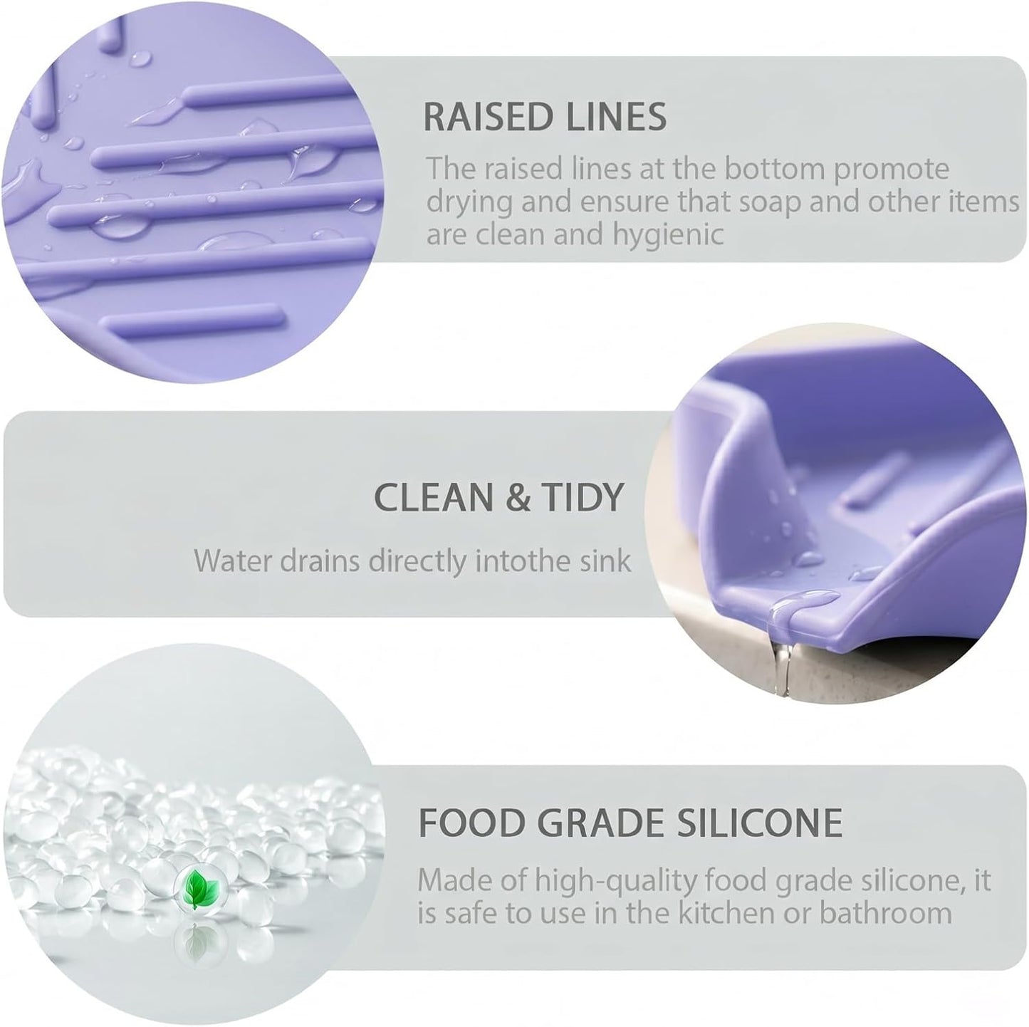 MicoYang Silicone Bathroom Soap Dishes with Drain Spout-Bathroom and Kitchen Sink Organizer,Sponge Holder,Dish Soap Tray,Perfect for Dispenser,Scrubber,Bottle,Cup on Sink or Counter-Black 4.9"×3.2"