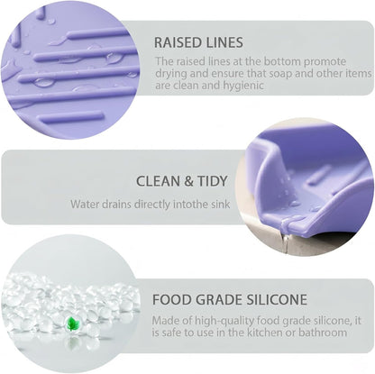 MicoYang Silicone Bathroom Soap Dishes with Drain Spout-Bathroom and Kitchen Sink Organizer,Sponge Holder,Dish Soap Tray,Perfect for Dispenser,Scrubber,Bottle,Cup on Sink or Counter-Black 4.9"×3.2"
