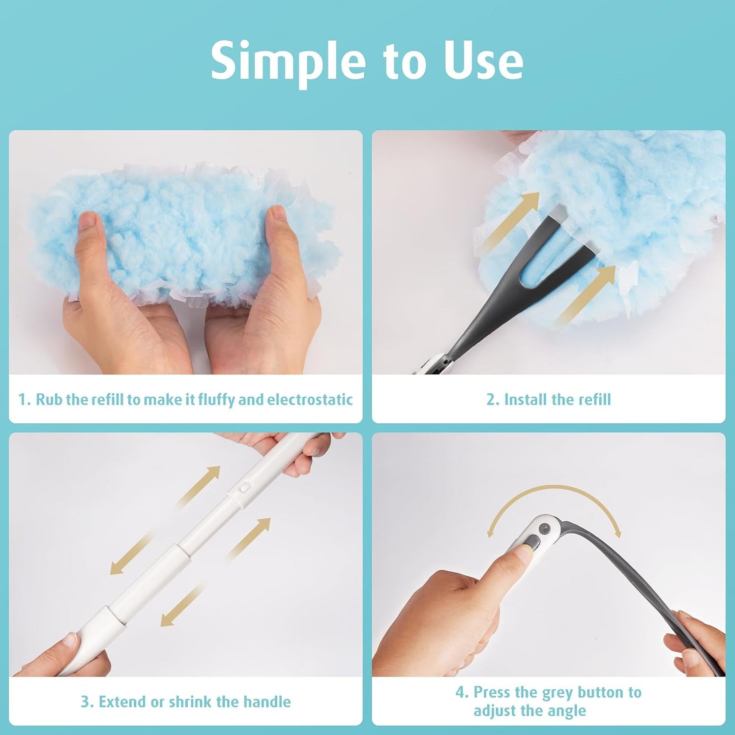 6 ft Extendable Duster Handle with 20 Refills, Compatible with Swiffer, Disposable Microfiber Dusting Pads for Home Cleaning, Ceiling, Fan, Window, Hard-to-Reach Areas